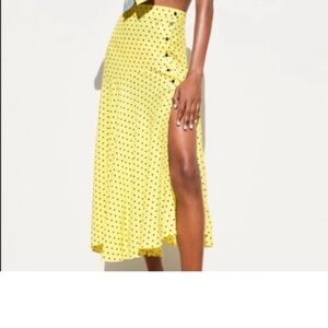 Zara Yellow Polka Dot Midi Skirt